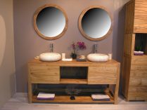 Lavabo doble de madera natural